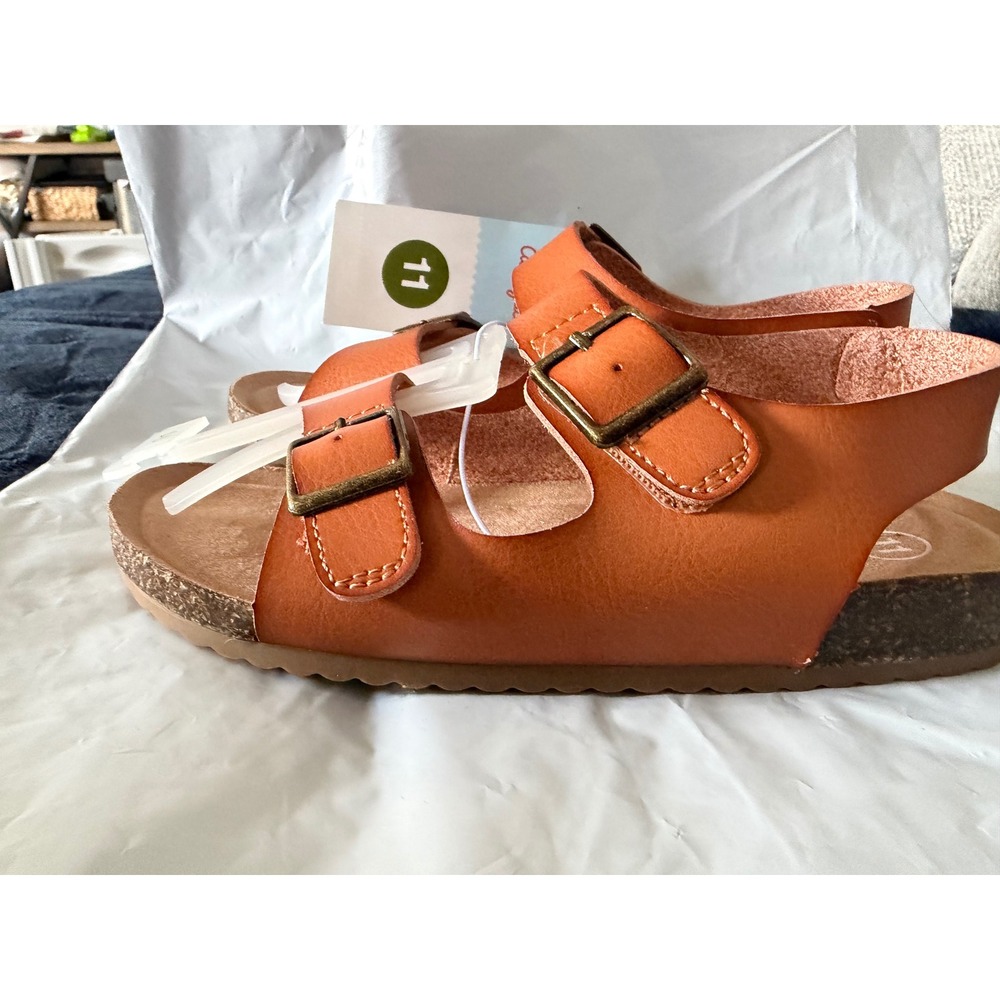 Cat & Jack Reagan Cognac Brown Double Buckle Footbed Sandals Kids Size 11 NEW